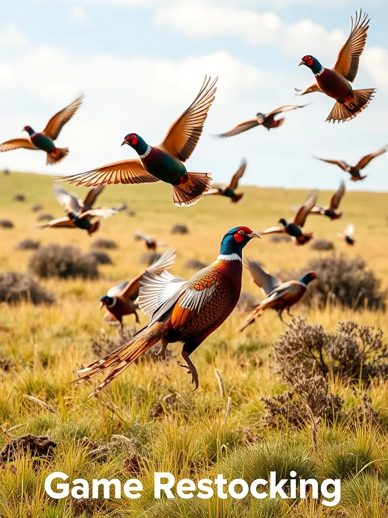 An image of pheasants being released into a managed hunting area, illustrating SCPPR's game restocking initiative.