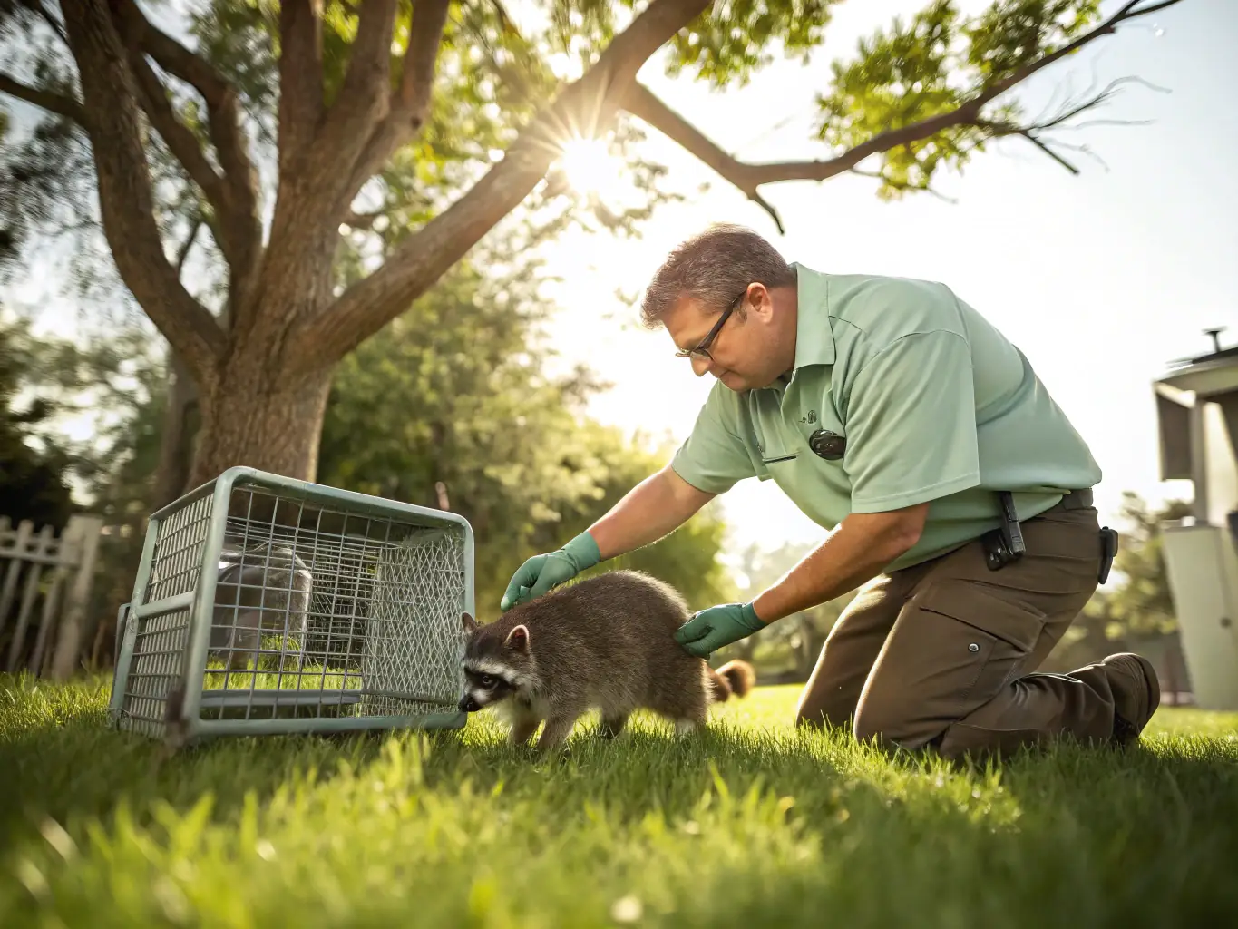 A focused image of a professional using humane methods to control a nuisance animal, showcasing SCPPR's commitment to protecting crops and forests.