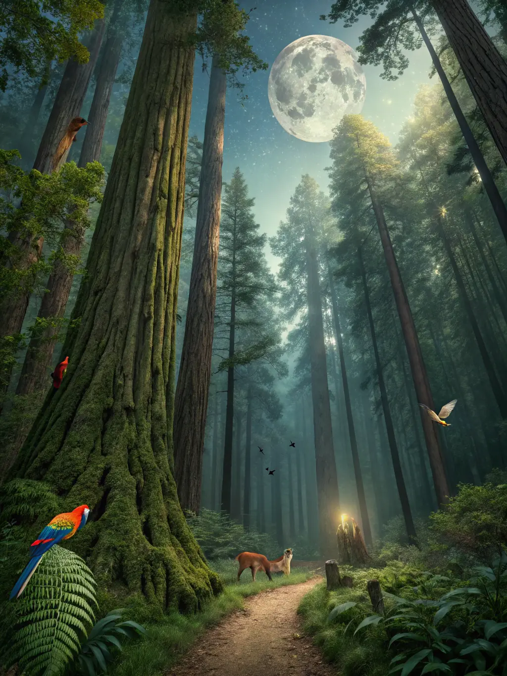 A serene image of a lush forest with diverse wildlife, symbolizing the conservation efforts of the Wildlife Protection Program.